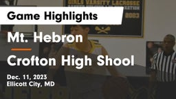 Mt. Hebron  vs Crofton High Shool  Game Highlights - Dec. 11, 2023