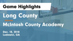 Long County  vs McIntosh County Academy  Game Highlights - Dec. 18, 2018