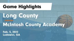 Long County  vs McIntosh County Academy  Game Highlights - Feb. 5, 2022