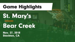 St. Mary's  vs Bear Creek  Game Highlights - Nov. 27, 2018