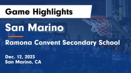 San Marino  vs Ramona Convent Secondary School Game Highlights - Dec. 12, 2023