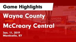 Wayne County  vs McCreary Central  Game Highlights - Jan. 11, 2019