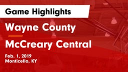 Wayne County  vs McCreary Central  Game Highlights - Feb. 1, 2019