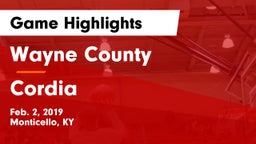 Wayne County  vs Cordia  Game Highlights - Feb. 2, 2019