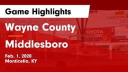 Wayne County  vs Middlesboro  Game Highlights - Feb. 1, 2020