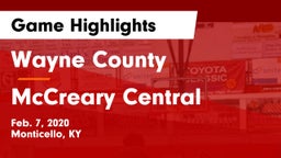 Wayne County  vs McCreary Central  Game Highlights - Feb. 7, 2020