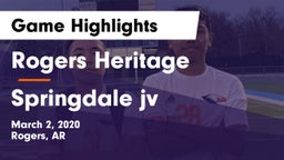 Rogers Heritage  vs Springdale jv Game Highlights - March 2, 2020