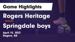 Rogers Heritage  vs Springdale boys Game Highlights - April 15, 2022
