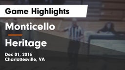 Monticello  vs Heritage  Game Highlights - Dec 01, 2016