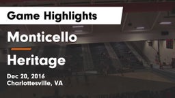Monticello  vs Heritage  Game Highlights - Dec 20, 2016
