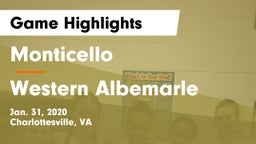 Monticello  vs Western Albemarle  Game Highlights - Jan. 31, 2020