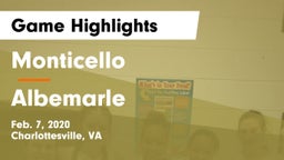 Monticello  vs Albemarle  Game Highlights - Feb. 7, 2020