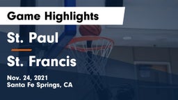 St. Paul  vs St. Francis  Game Highlights - Nov. 24, 2021