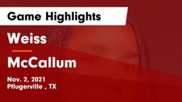 Weiss  vs McCallum  Game Highlights - Nov. 2, 2021