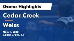 Cedar Creek  vs Weiss  Game Highlights - Nov. 9, 2018