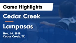 Cedar Creek  vs Lampasas  Game Highlights - Nov. 16, 2018
