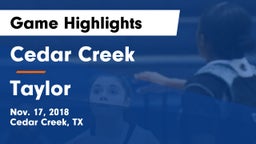 Cedar Creek  vs Taylor  Game Highlights - Nov. 17, 2018