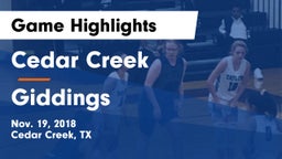 Cedar Creek  vs Giddings  Game Highlights - Nov. 19, 2018
