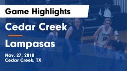 Cedar Creek  vs Lampasas  Game Highlights - Nov. 27, 2018