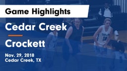 Cedar Creek  vs Crockett  Game Highlights - Nov. 29, 2018
