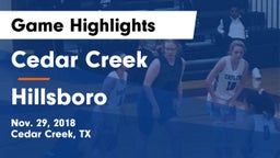 Cedar Creek  vs Hillsboro  Game Highlights - Nov. 29, 2018