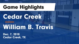 Cedar Creek  vs William B. Travis  Game Highlights - Dec. 7, 2018