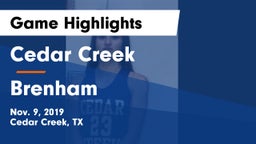 Cedar Creek  vs Brenham  Game Highlights - Nov. 9, 2019