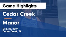 Cedar Creek  vs Manor  Game Highlights - Dec. 28, 2019