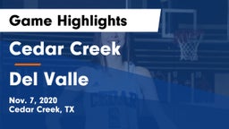 Cedar Creek  vs Del Valle  Game Highlights - Nov. 7, 2020