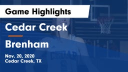 Cedar Creek  vs Brenham  Game Highlights - Nov. 20, 2020