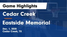 Cedar Creek  vs Eastside Memorial  Game Highlights - Dec. 1, 2020