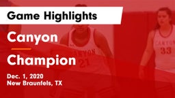Canyon  vs Champion  Game Highlights - Dec. 1, 2020