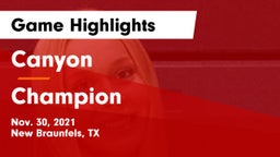 Canyon  vs Champion  Game Highlights - Nov. 30, 2021