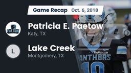 Recap: Patricia E. Paetow  vs. Lake Creek  2018