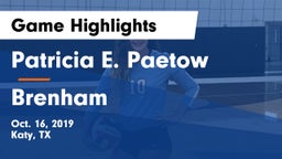 Patricia E. Paetow  vs Brenham  Game Highlights - Oct. 16, 2019