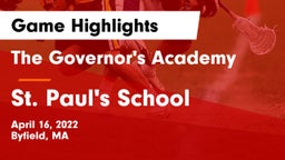The Governor's Academy  vs St. Paul's School Game Highlights - April 16, 2022