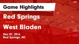 Red Springs  vs West Bladen  Game Highlights - Dec 07, 2016