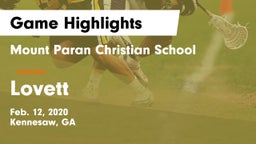 Mount Paran Christian School vs Lovett  Game Highlights - Feb. 12, 2020