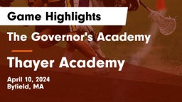 The Governor's Academy vs Thayer Academy  Game Highlights - April 10, 2024