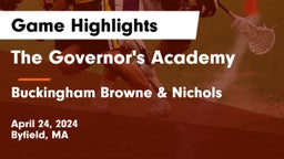 The Governor's Academy vs Buckingham Browne & Nichols  Game Highlights - April 24, 2024