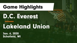 D.C. Everest  vs Lakeland Union  Game Highlights - Jan. 6, 2020