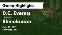 D.C. Everest  vs Rhinelander  Game Highlights - Feb. 13, 2019