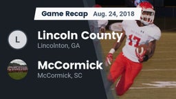 Recap: Lincoln County  vs. McCormick  2018
