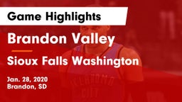 Brandon Valley  vs Sioux Falls Washington  Game Highlights - Jan. 28, 2020