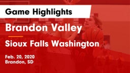 Brandon Valley  vs Sioux Falls Washington  Game Highlights - Feb. 20, 2020