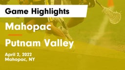 Mahopac  vs Putnam Valley  Game Highlights - April 2, 2022