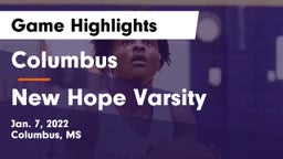 Columbus  vs New Hope Varsity Game Highlights - Jan. 7, 2022