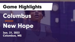 Columbus  vs New Hope  Game Highlights - Jan. 21, 2022