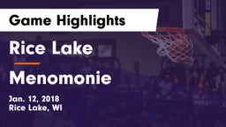 Rice Lake  vs Menomonie  Game Highlights - Jan. 12, 2018