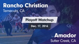 Matchup: Rancho Christian vs. Amador  2016